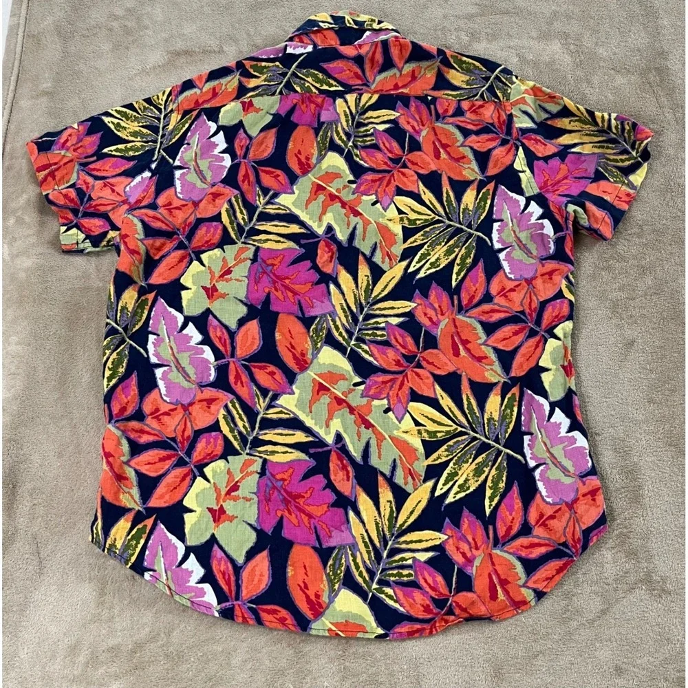 J.Crew Classic shirt Mens M Floral Print Linen Short Sleeve‎ Button Down EUC
